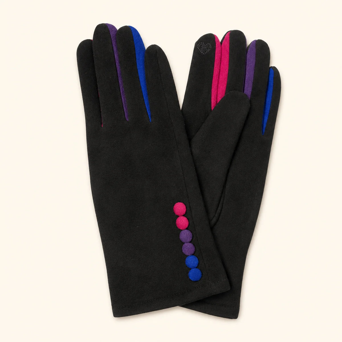 Faux Suede Gloves with Multi Colour Buttons