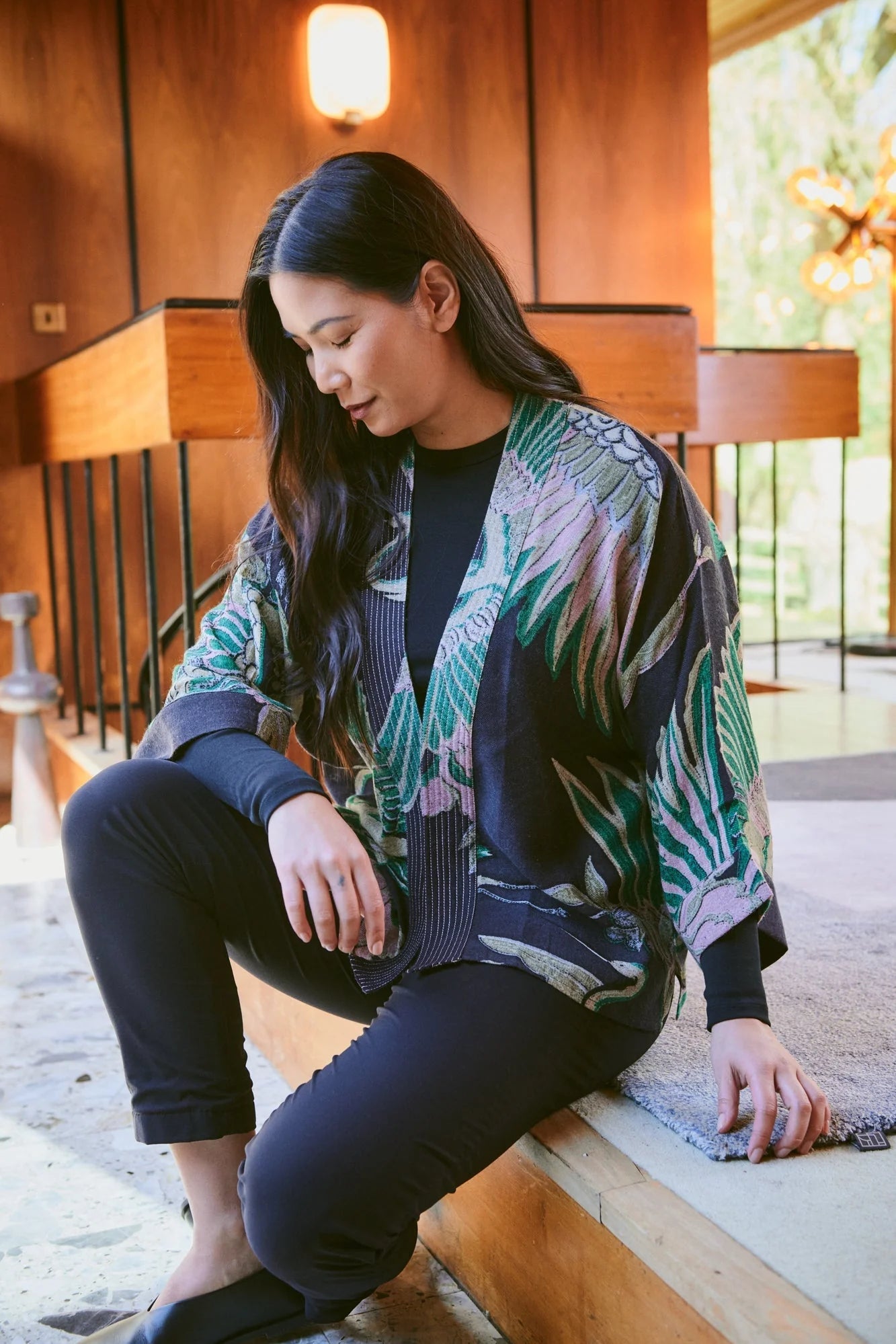 One Hundred Stars - Crane Wool Kimono - Emerald