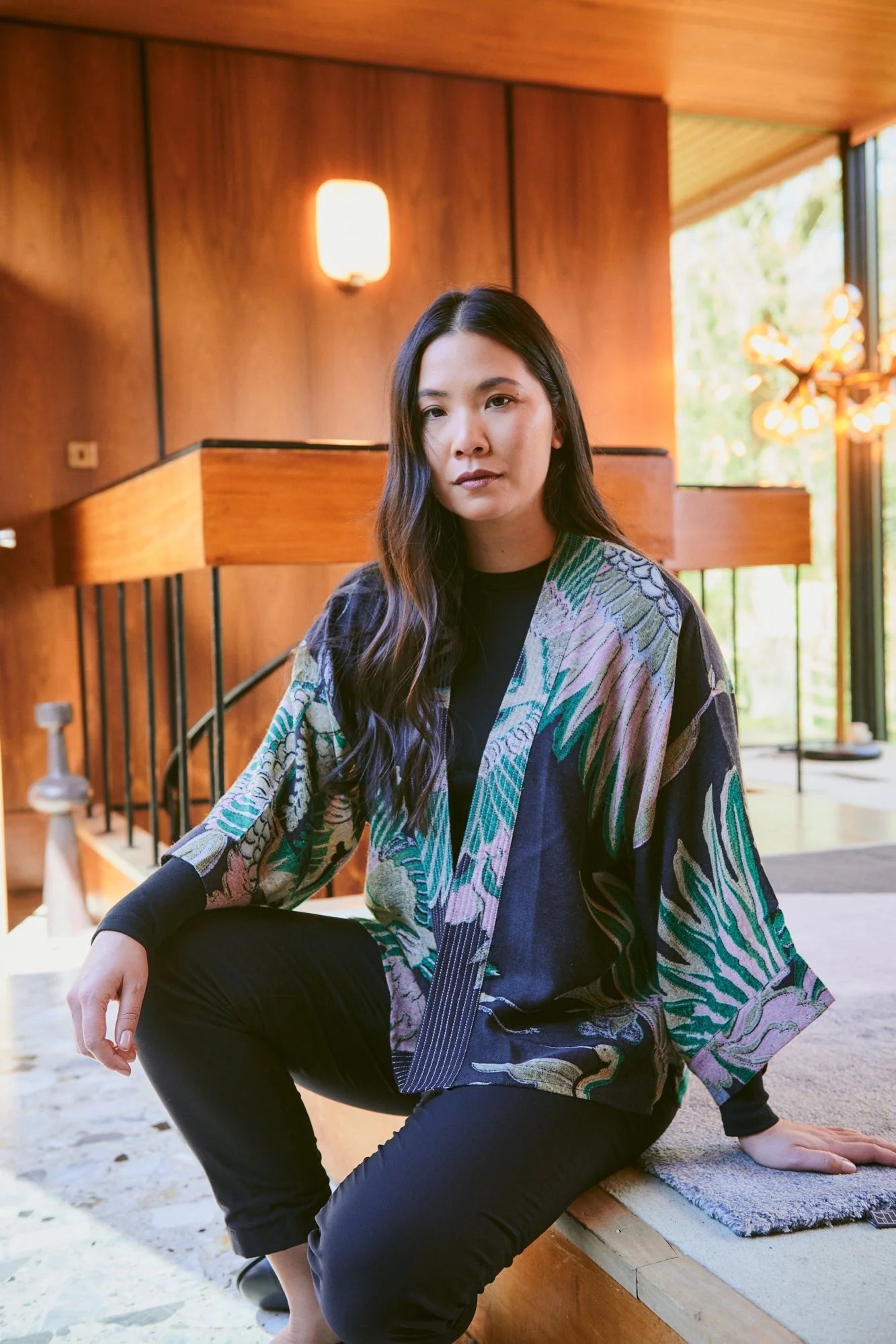 One Hundred Stars - Crane Wool Kimono - Emerald