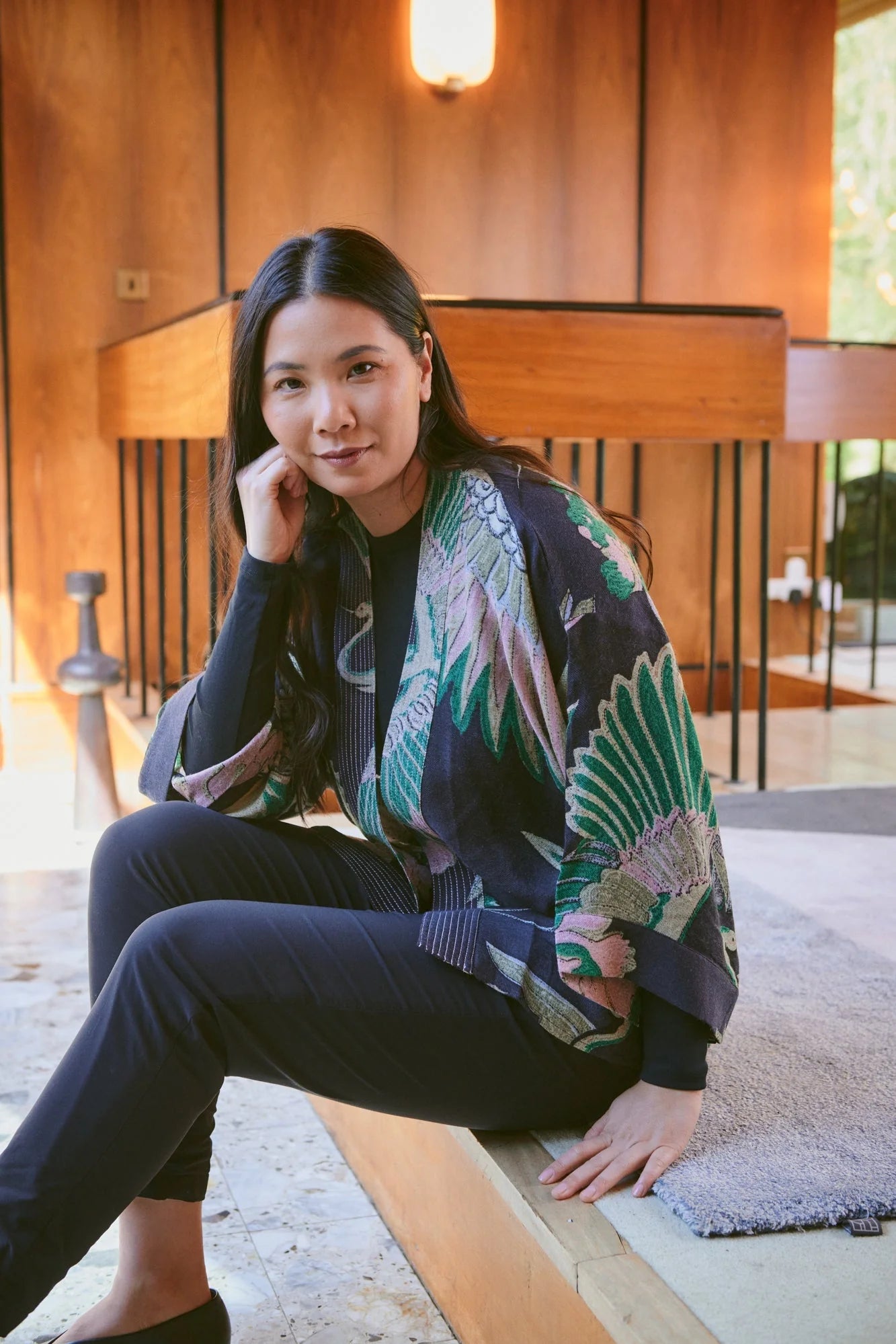 One Hundred Stars - Crane Wool Kimono - Emerald