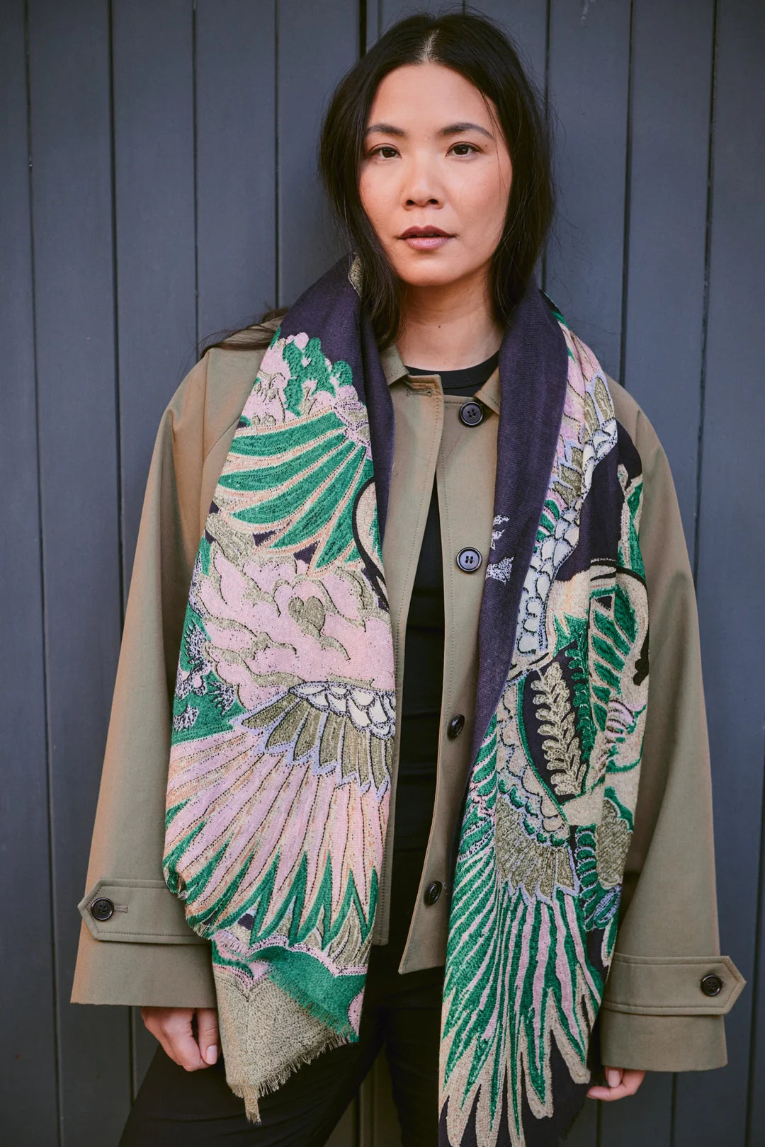 One Hundred Stars - Crane Wool Scarf - Emerald