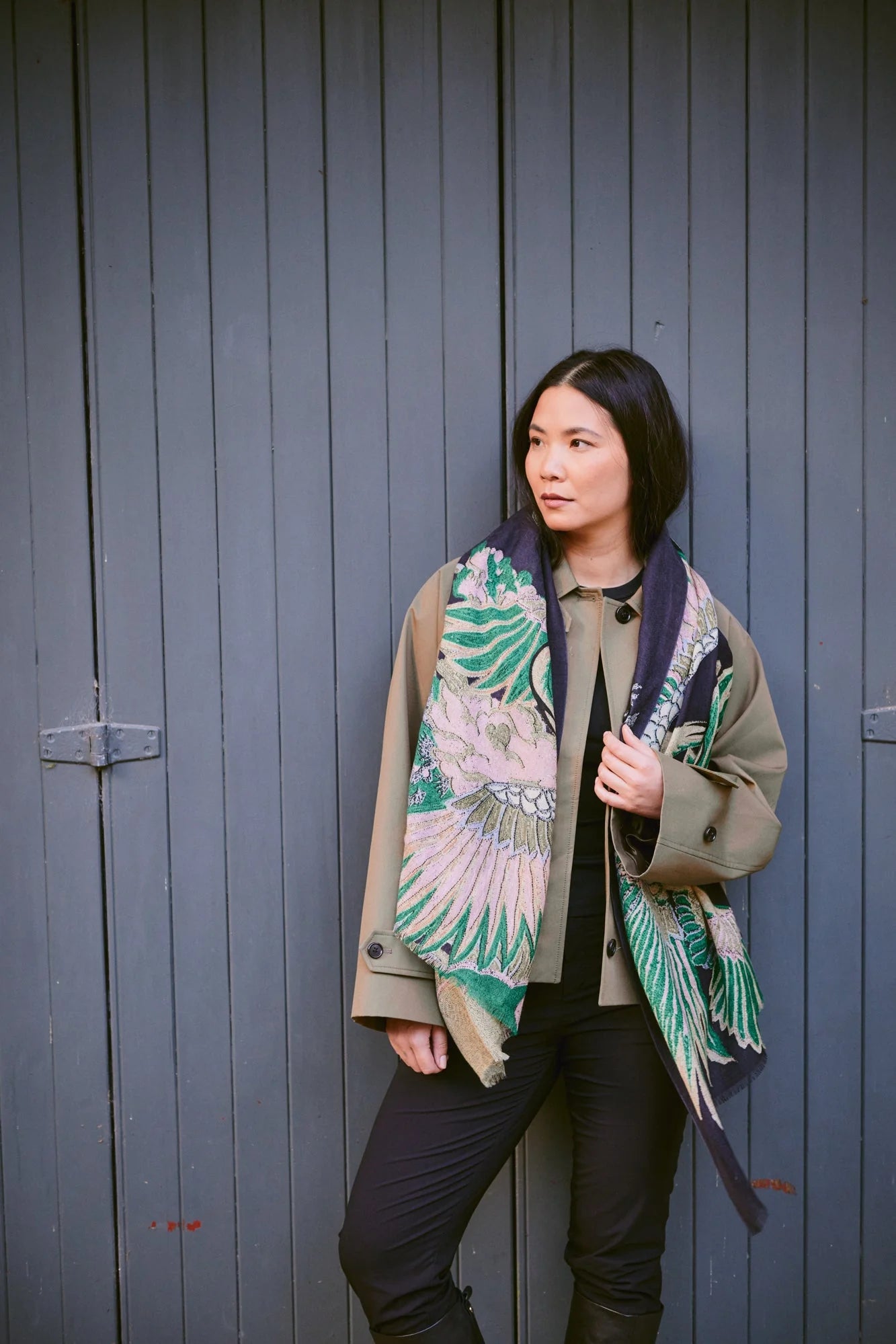 One Hundred Stars - Crane Wool Scarf - Emerald