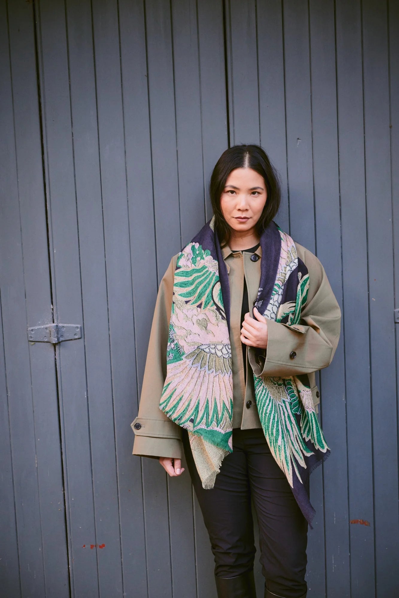 One Hundred Stars - Crane Wool Scarf - Emerald