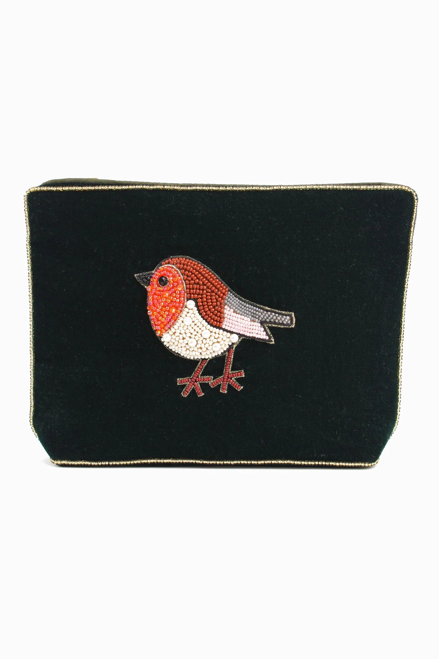 Velvet Dark Green Robin - Medium Pouch