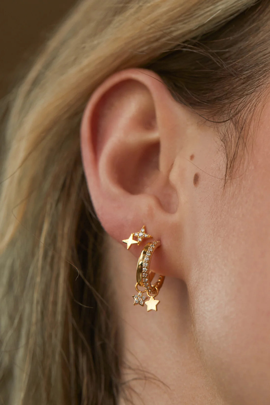 Duo Star Stud Earrings - Gold