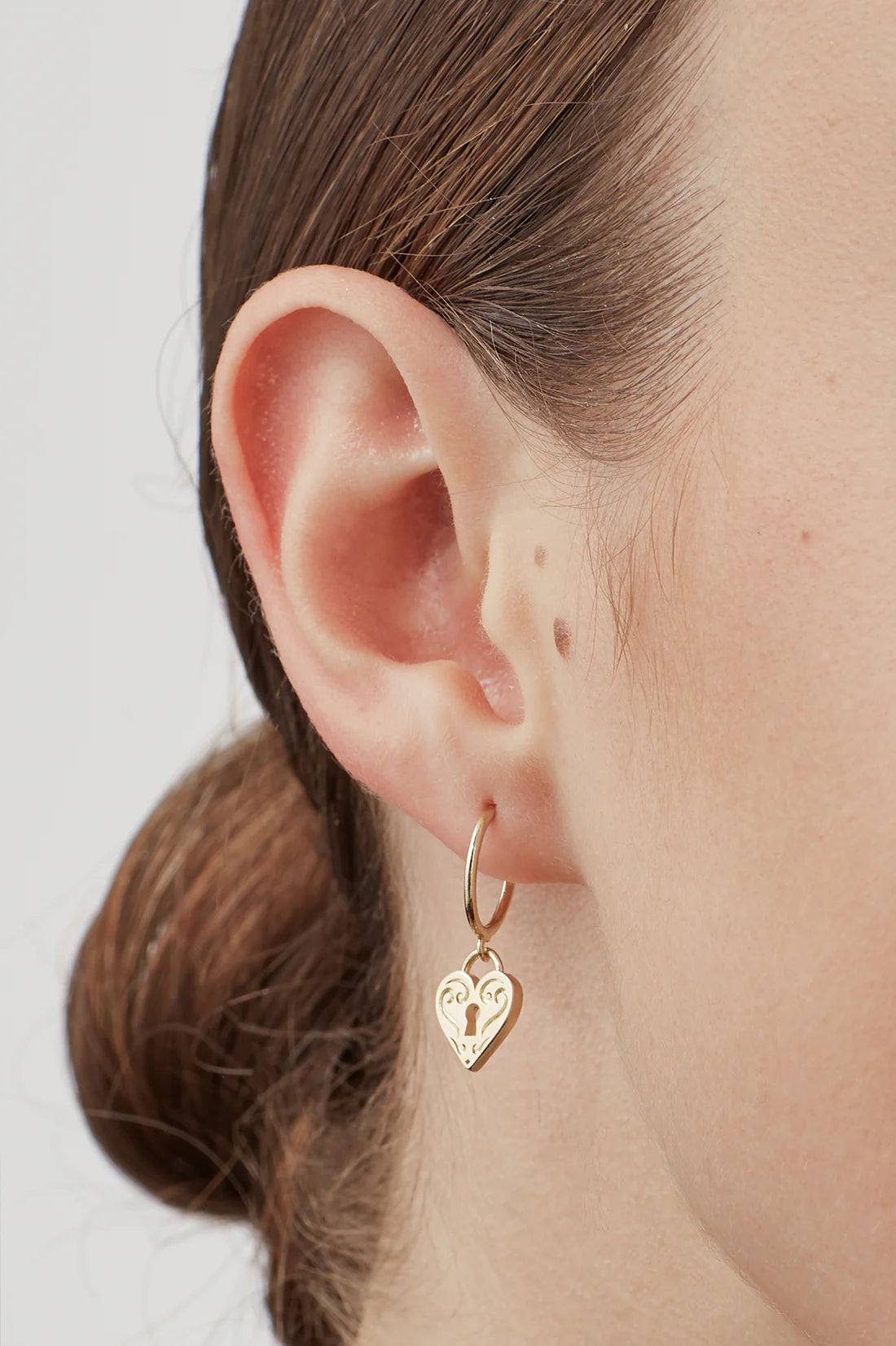 Gold Engraved Heart Padlock Hoop Earrings