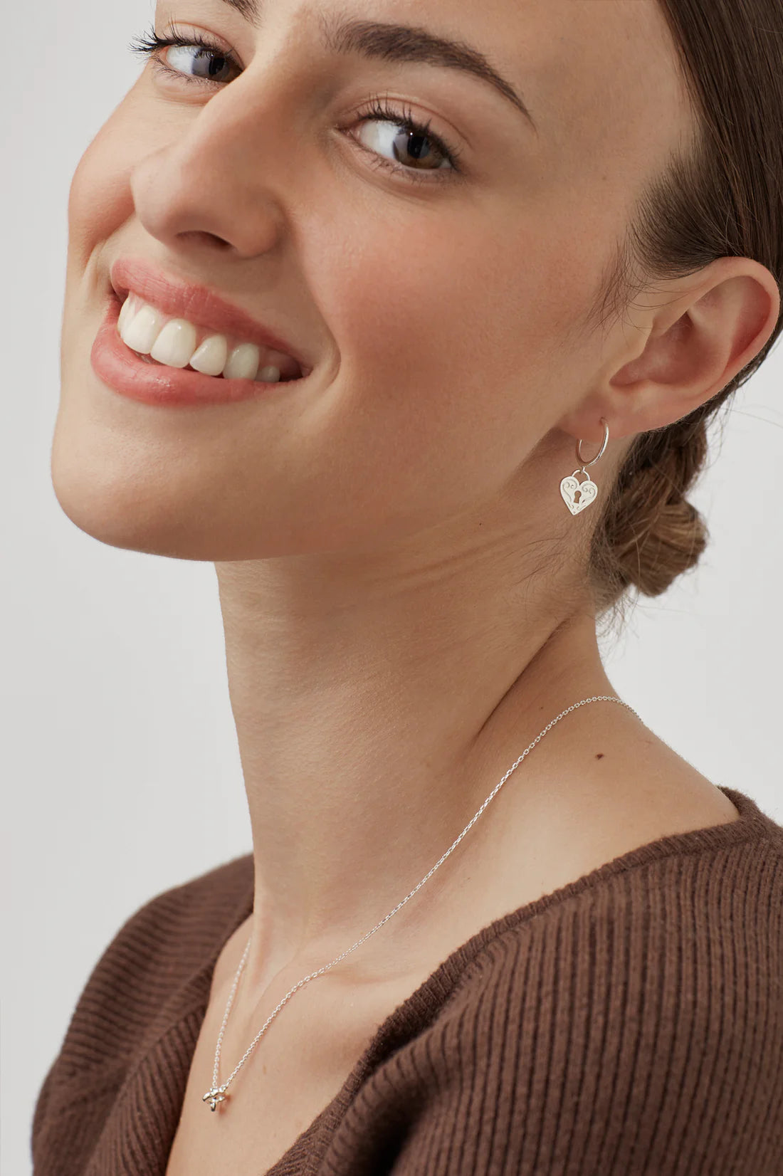 Silver Engraved Heart Padlock Hoop Earrings