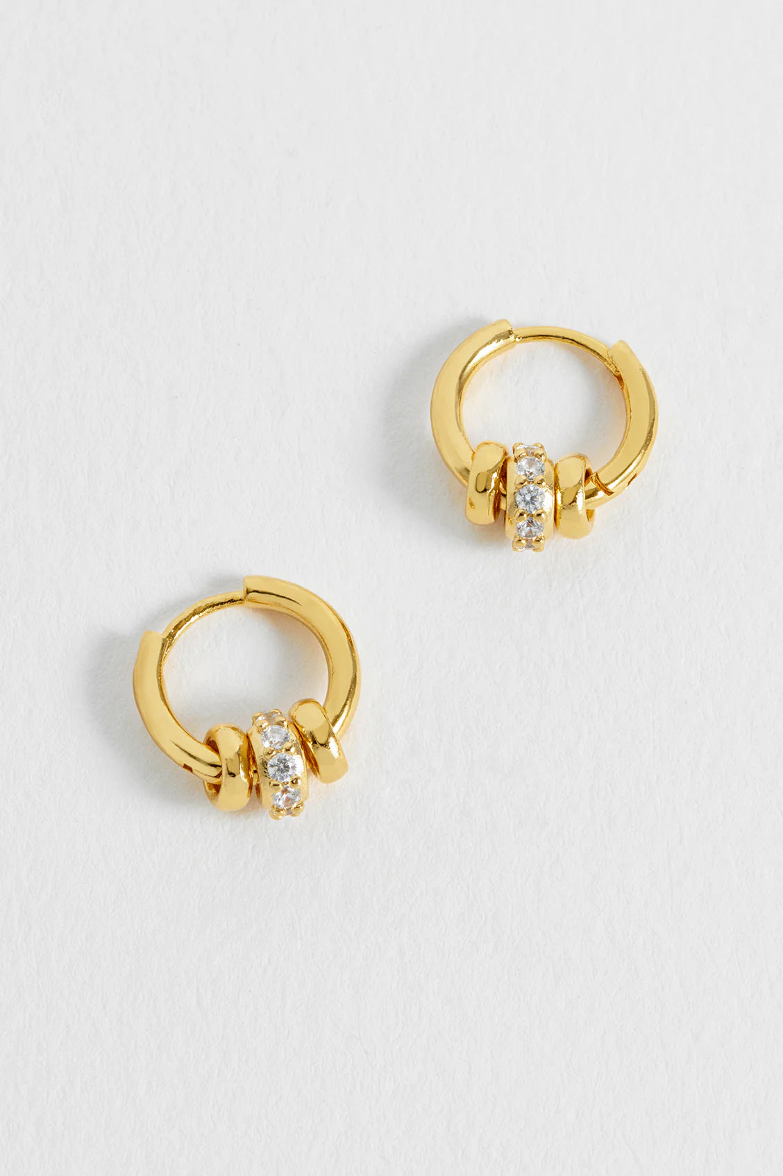 Gold Triple Disc CZ Hoop Earrings