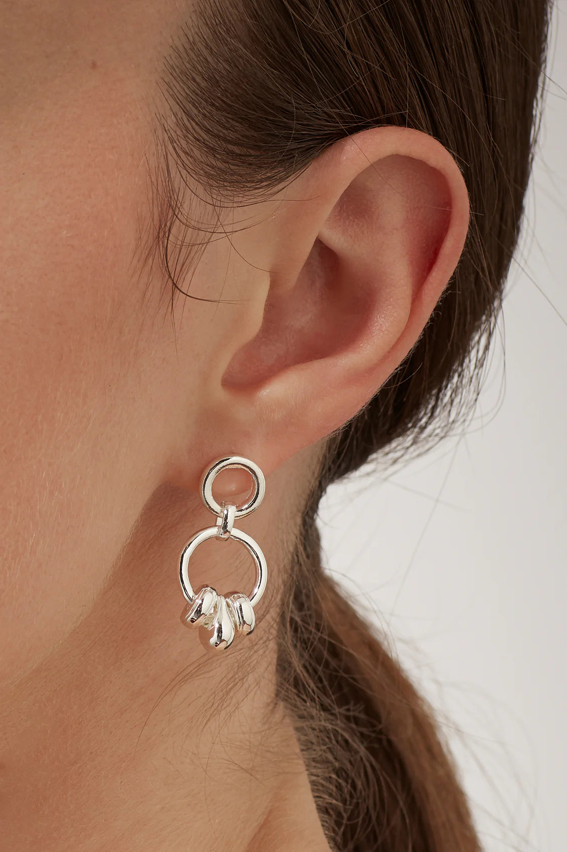 Beaded Circle Drop Earrings - Silver