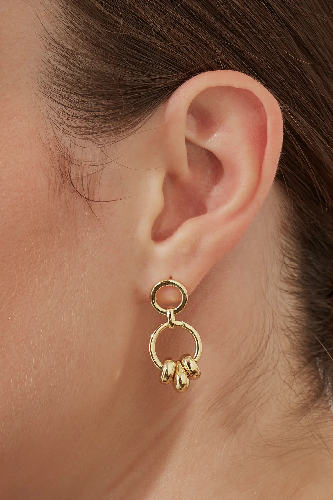 Beaded Circle Drop Earrings - Gold