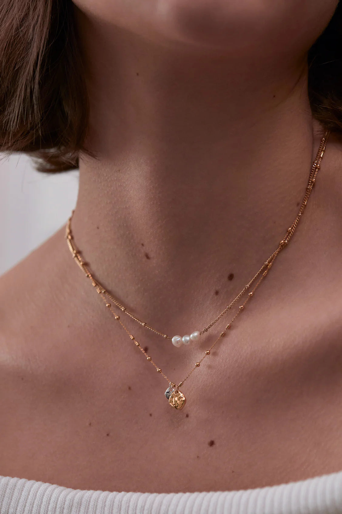 Gold Triple Beaded Chain & Molten Pebbles Necklace