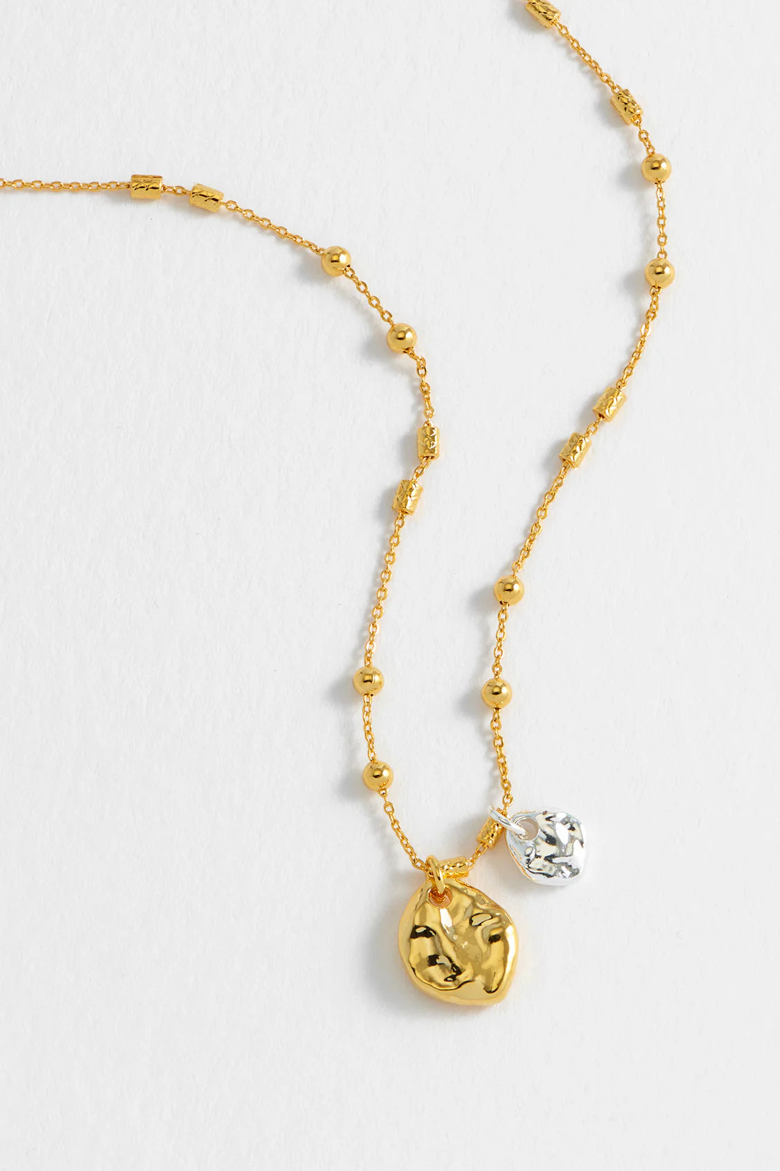 Gold Triple Beaded Chain & Molten Pebbles Necklace