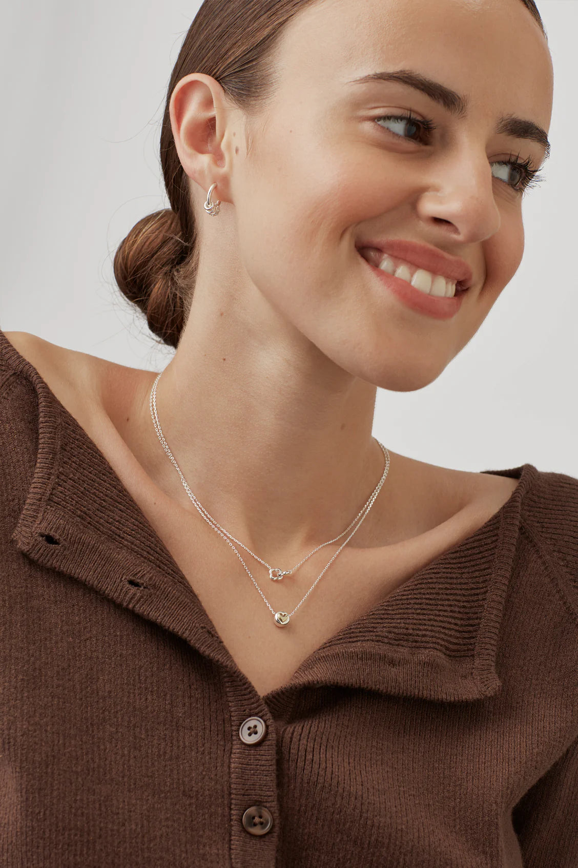 Silver Heart Disc Bead Necklace