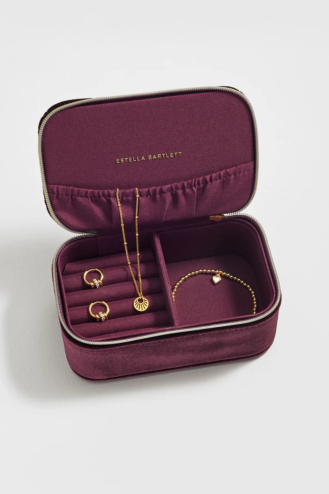 Quilted Lid Mini Jewellery Box - Deep Burgundy