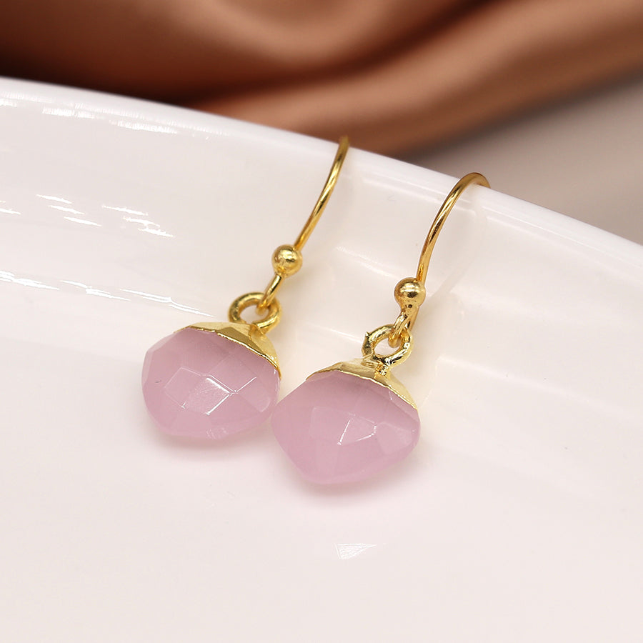 Aureus 14k Gold Plated Pink Glass Drop Earrings