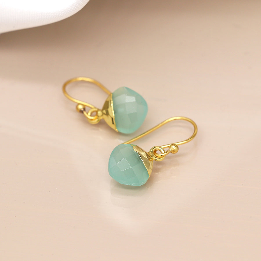Aureus 14k Gold Plated Aqua Glass Drop Earrings