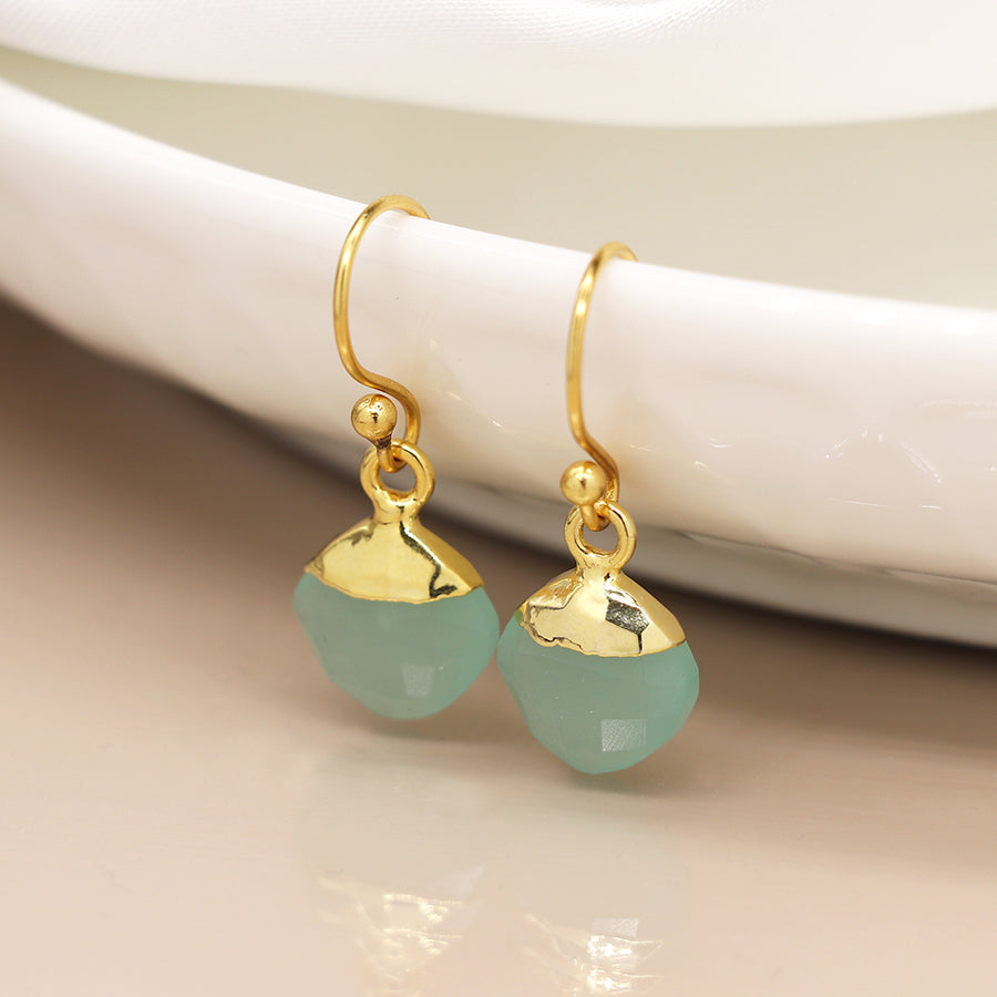 Aureus 14k Gold Plated Aqua Glass Drop Earrings