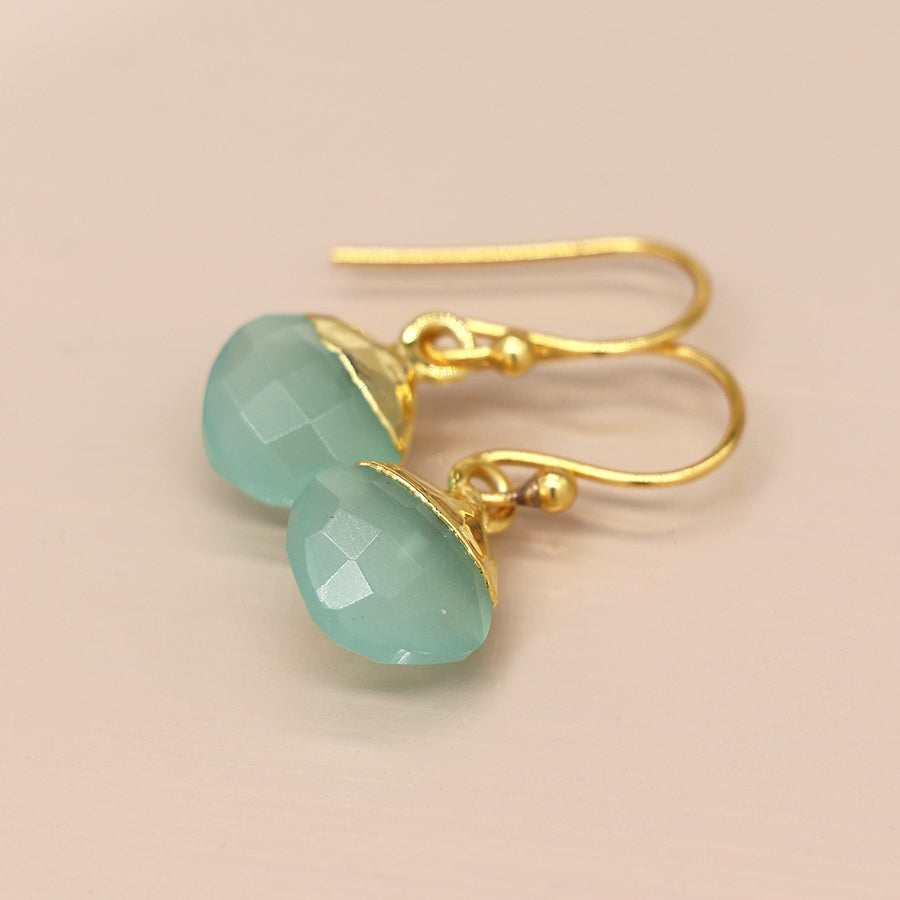 Aureus 14k Gold Plated Aqua Glass Drop Earrings