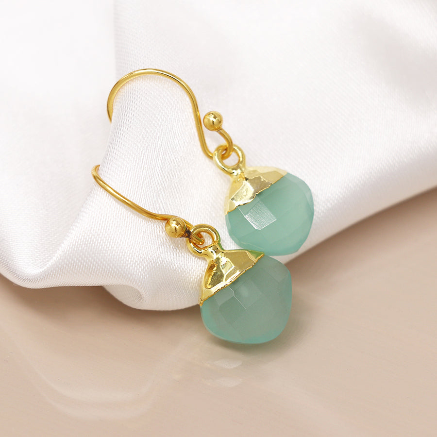 Aureus 14k Gold Plated Aqua Glass Drop Earrings