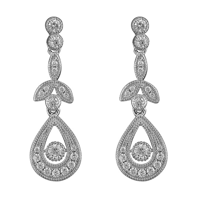 Art Deco Cubic Zirconia Teardrop Earring - Silver