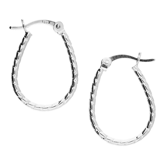 Oval Barley Twist Hoop Earrings - Silver
