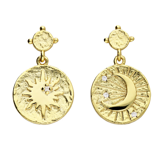 Sterling Silver Gold Plated Sun & Moon Earring