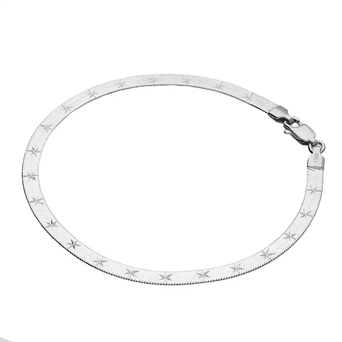 Diamond Cut Star Herringbone Sterling Silver Bracelet