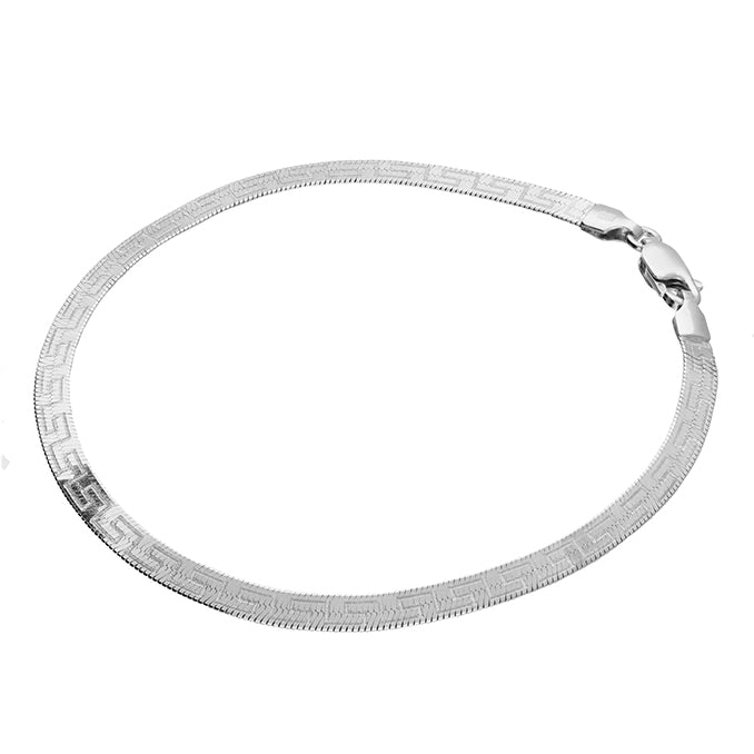 Diamond Cut Greek Key Herringbone Sterling Silver