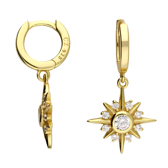 Sterling Silver Gold Plated CZ Sun Charm Earring