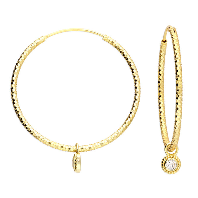 Gold-Plated Sterling Silver Hoop with CZ Drop