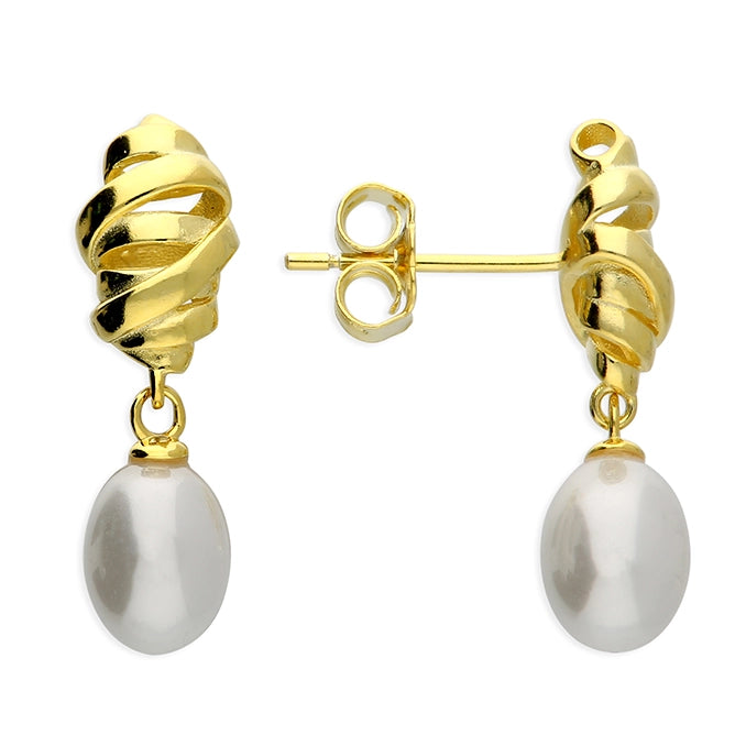 Gold Twist Pearl Earring