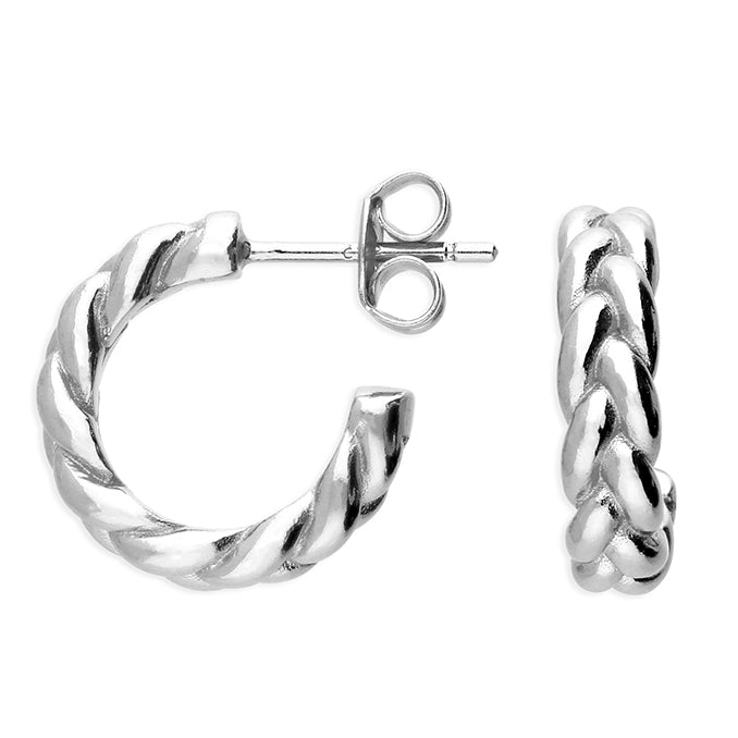 Silver Plaited Hoop Stud Earring