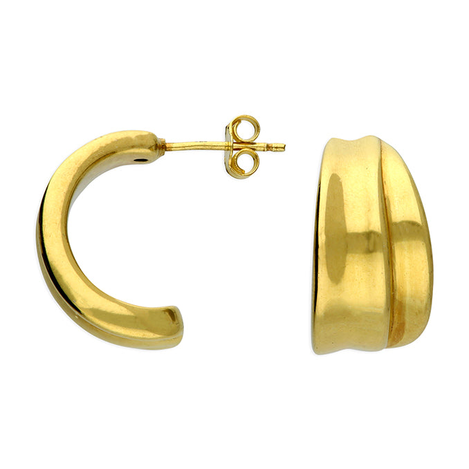 Wide Curved Stud Half Hoop Earring - Gold