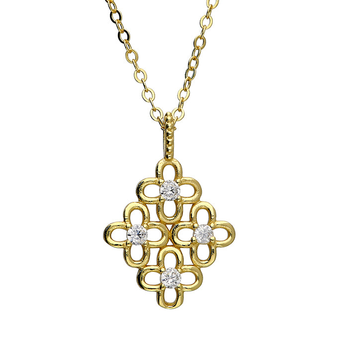 Gold Plated Sterling Silver CZ Quatrefoil Necklace