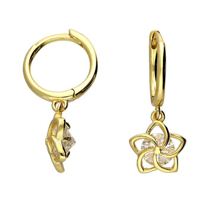Sterling Silver Gold Plated Cubic Open Flower Earring