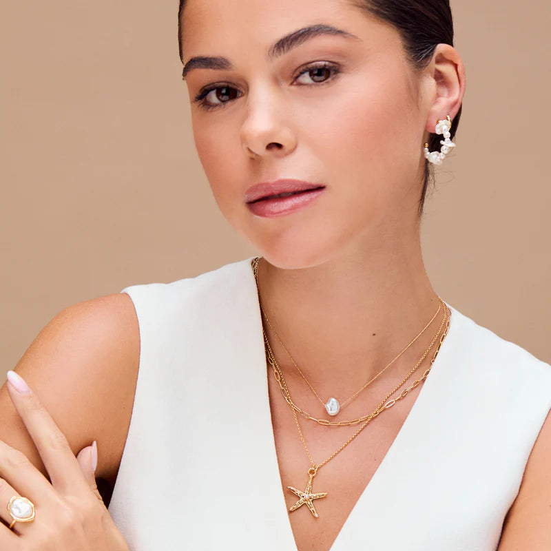 Orelia London - Starfish & Pearl 3-Row Necklace