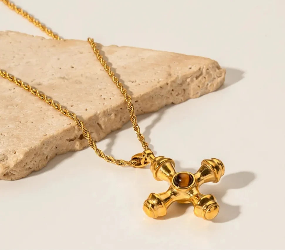 Tigers Eye Cross Necklace