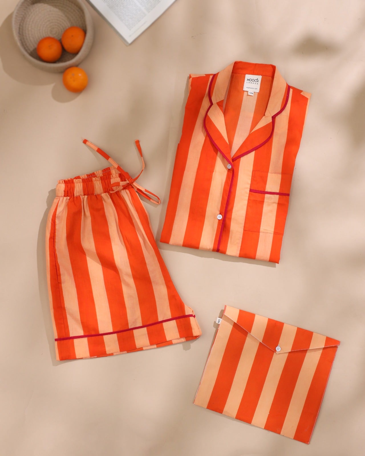 MOOCH London - Hand Block Print - Short Pyjamas - Jumbo Stripe S/M