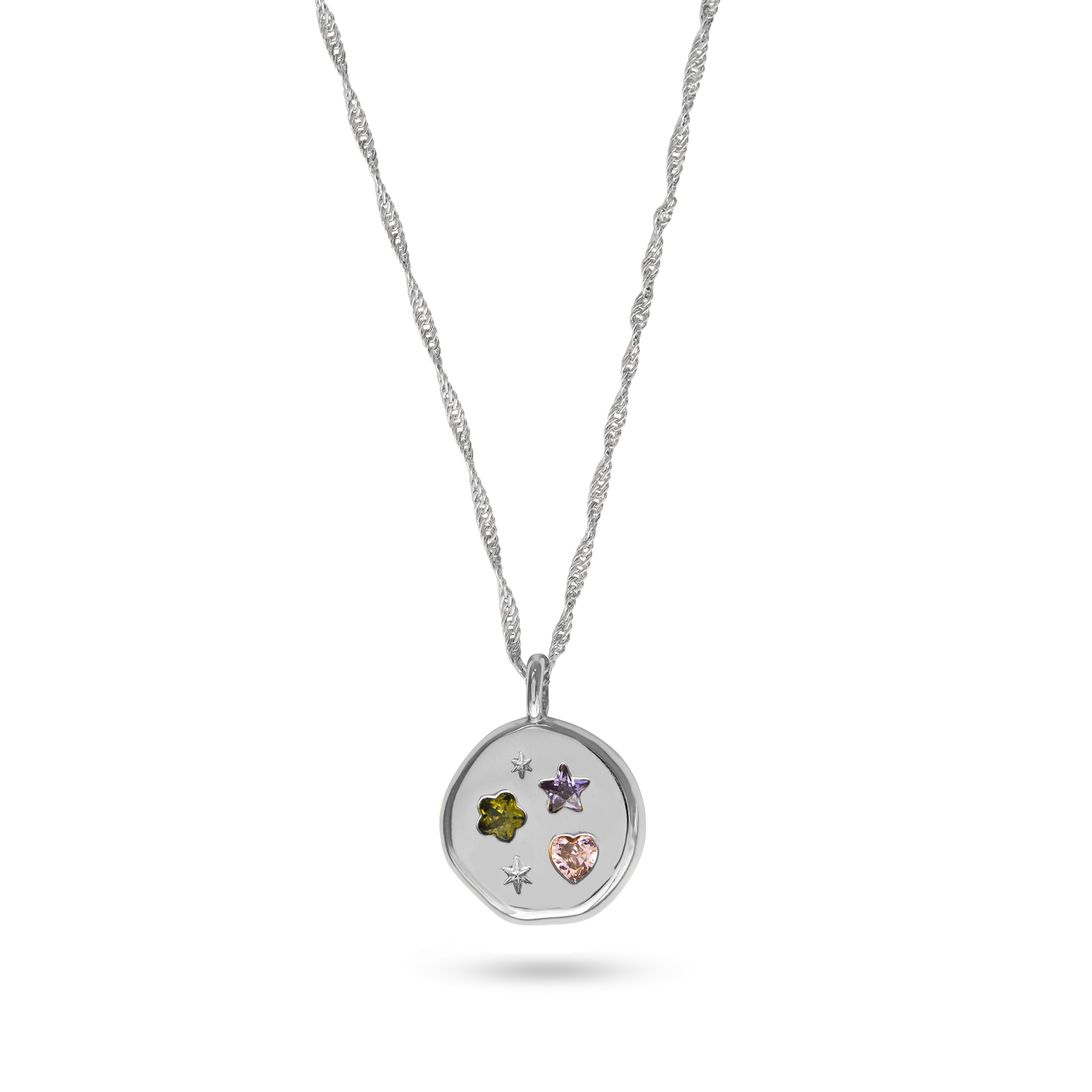 Jewelled Dreams Disc Necklace - Silver