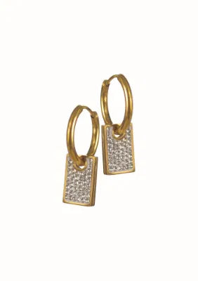 Crystal Encrusted Hoop Earrings - Gold