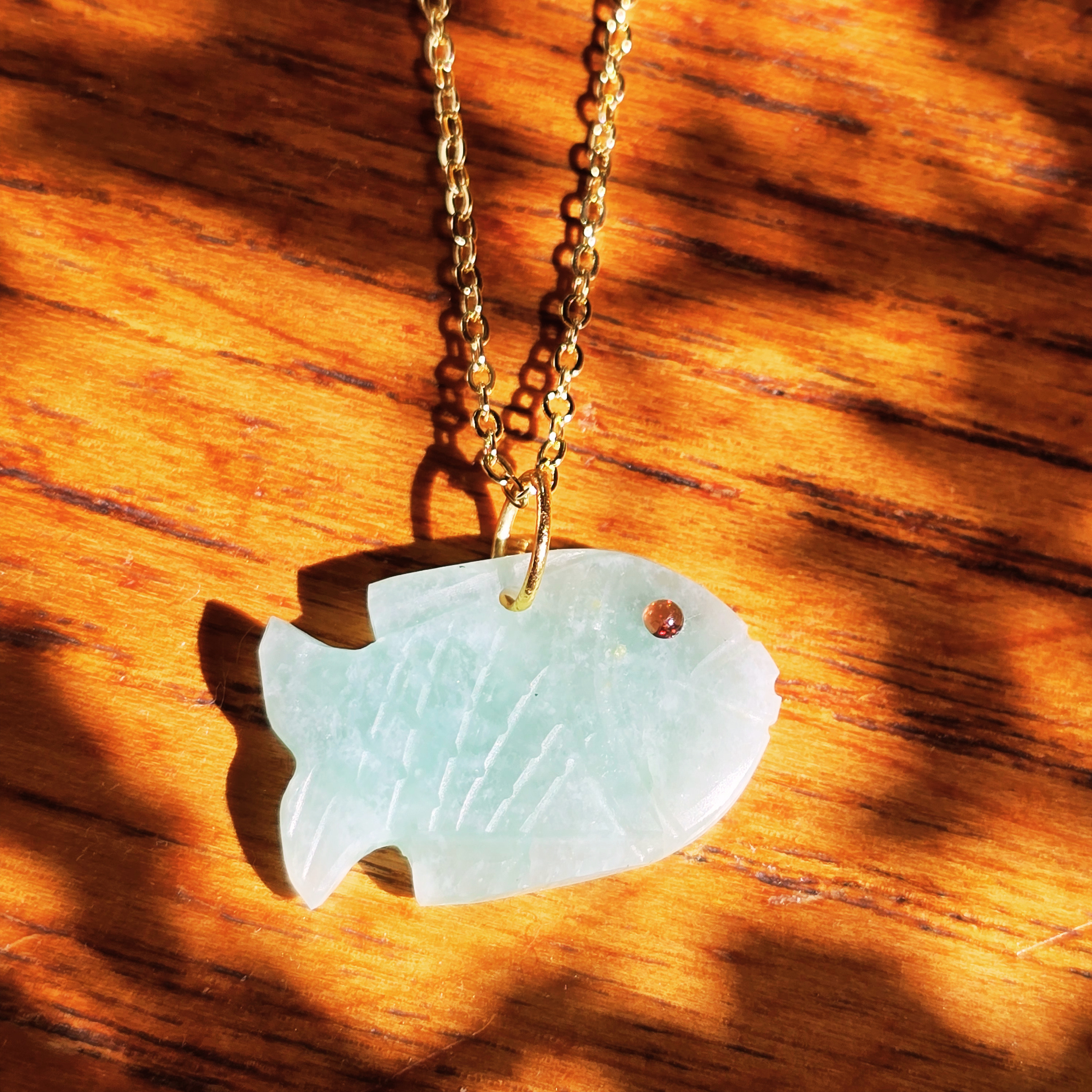 MOOCH London - Carved Gemstone Fish Pendant Necklace