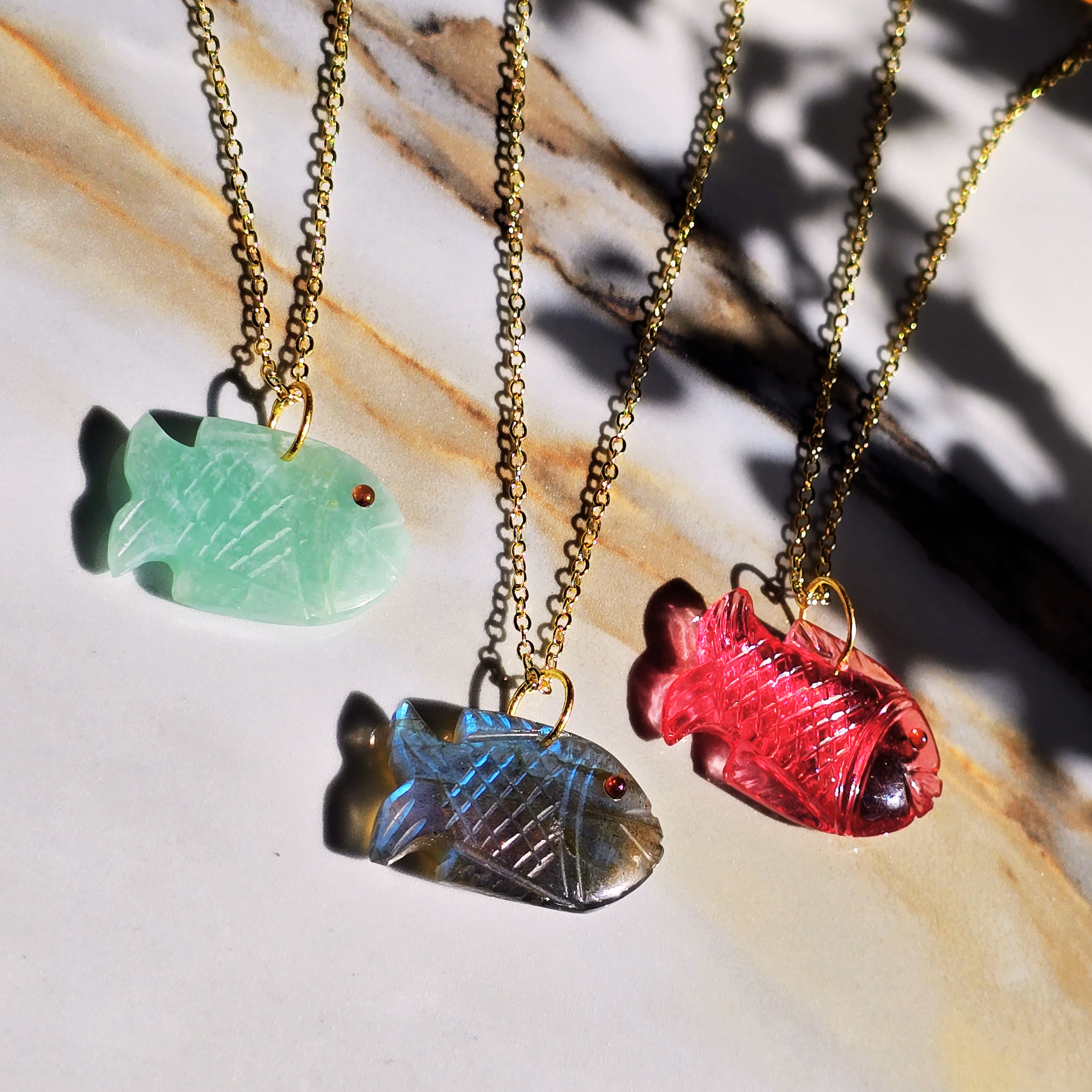 MOOCH London - Carved Gemstone Fish Pendant Necklace