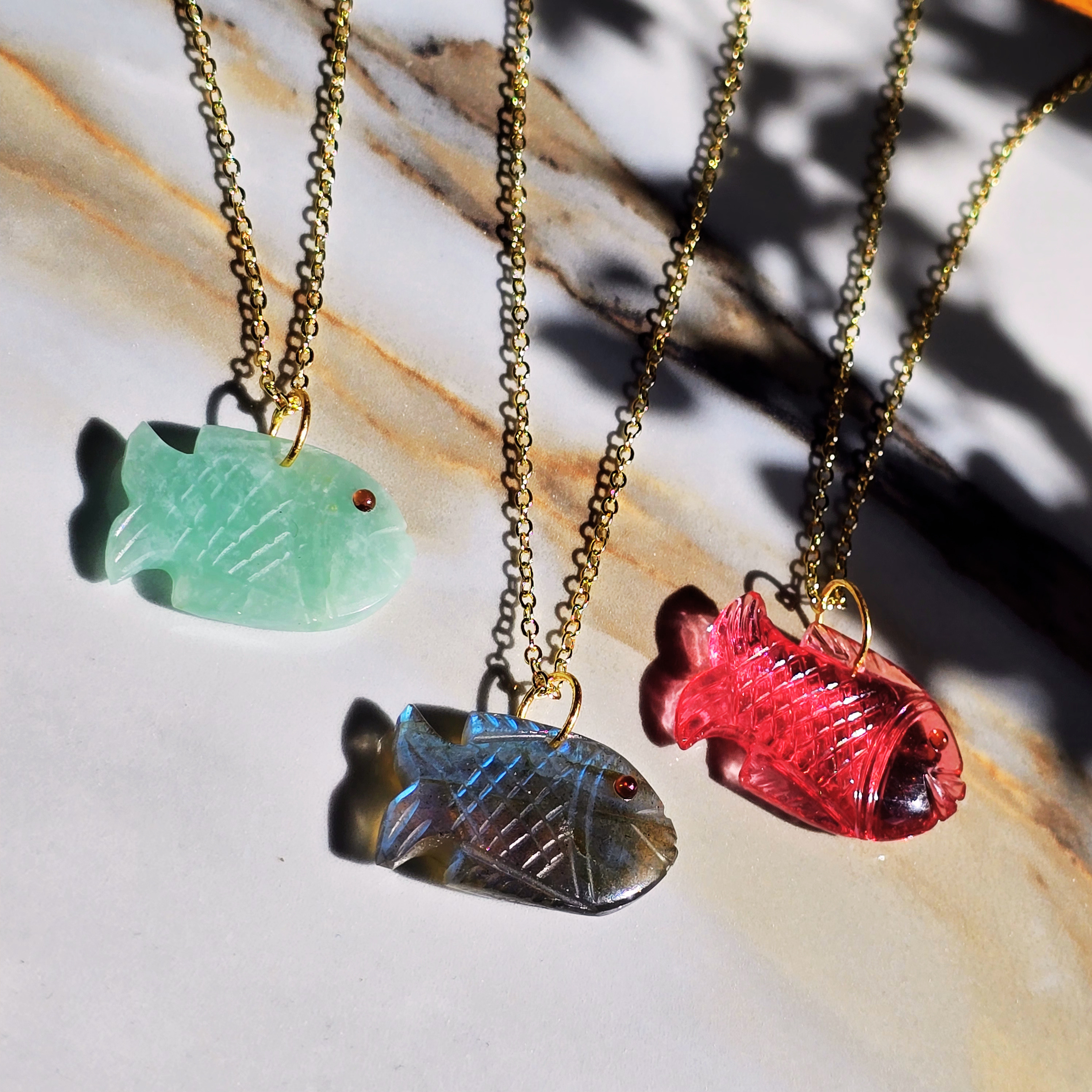 MOOCH London - Carved Gemstone Fish Pendant Necklace