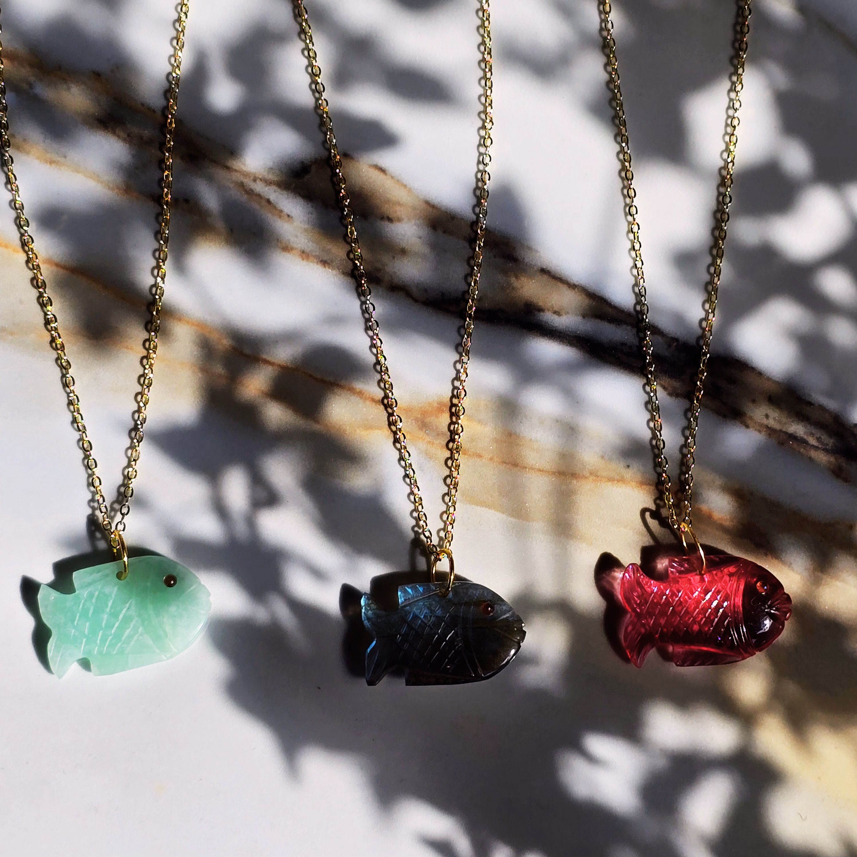 MOOCH London - Carved Gemstone Fish Pendant Necklace