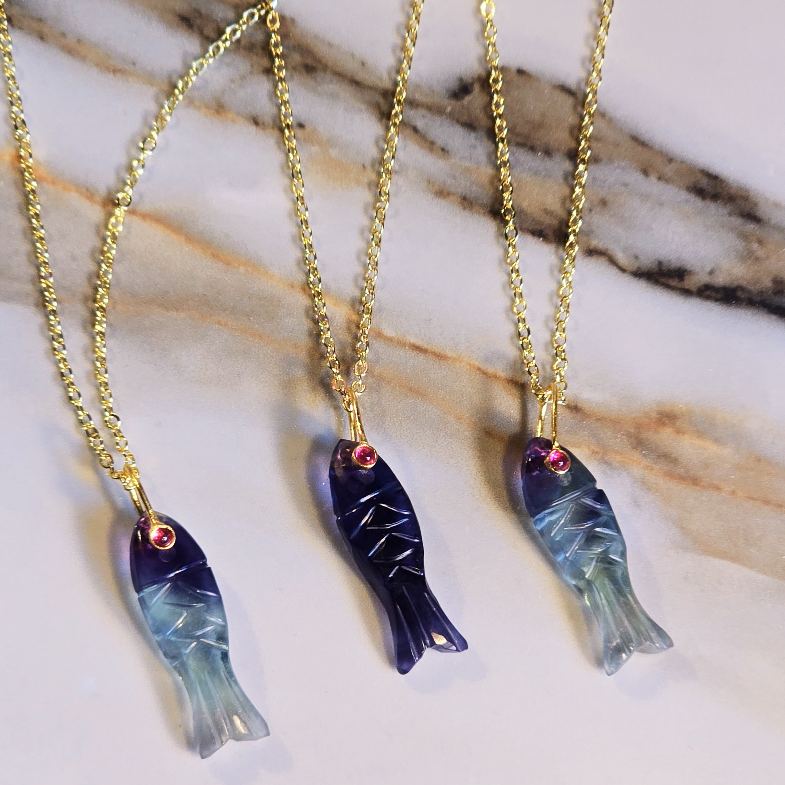 MOOCH London - Carved Gemstone Sardine Pendant Necklace