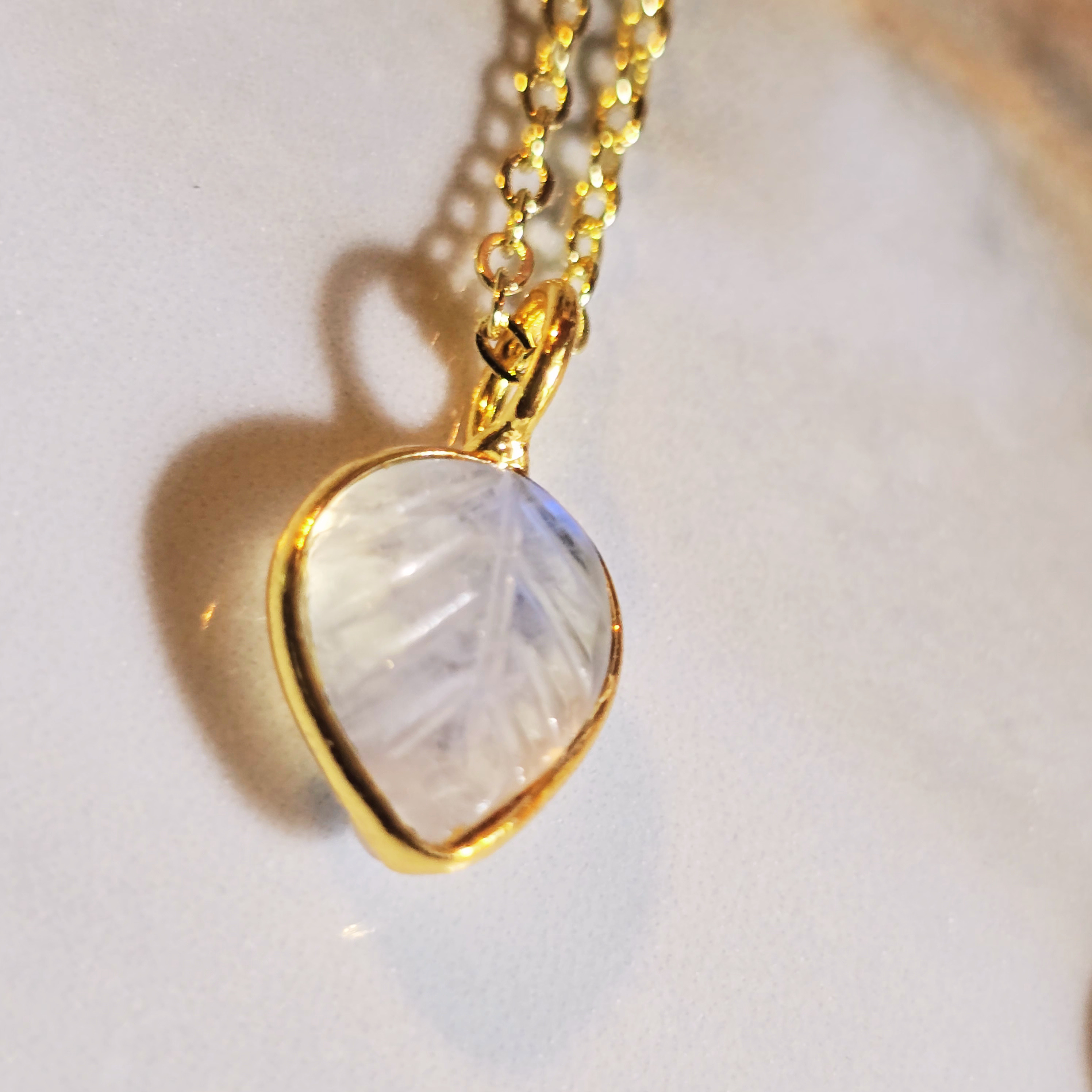 MOOCH London - Carved Gemstone Mini Leaf Pendant Necklace