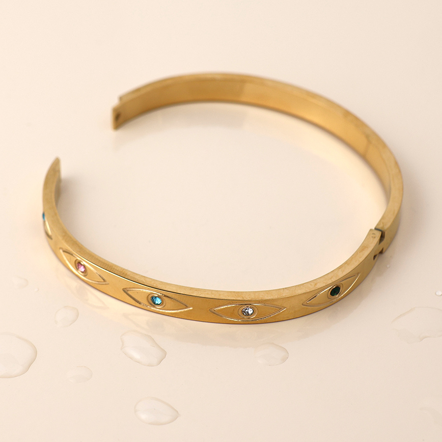 Waterproof Gold Plated Evil Eye Embossed Bangle