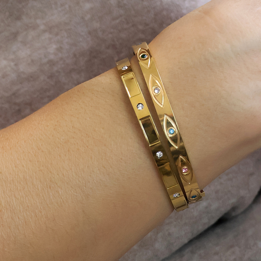 Waterproof Gold Plated Evil Eye Embossed Bangle