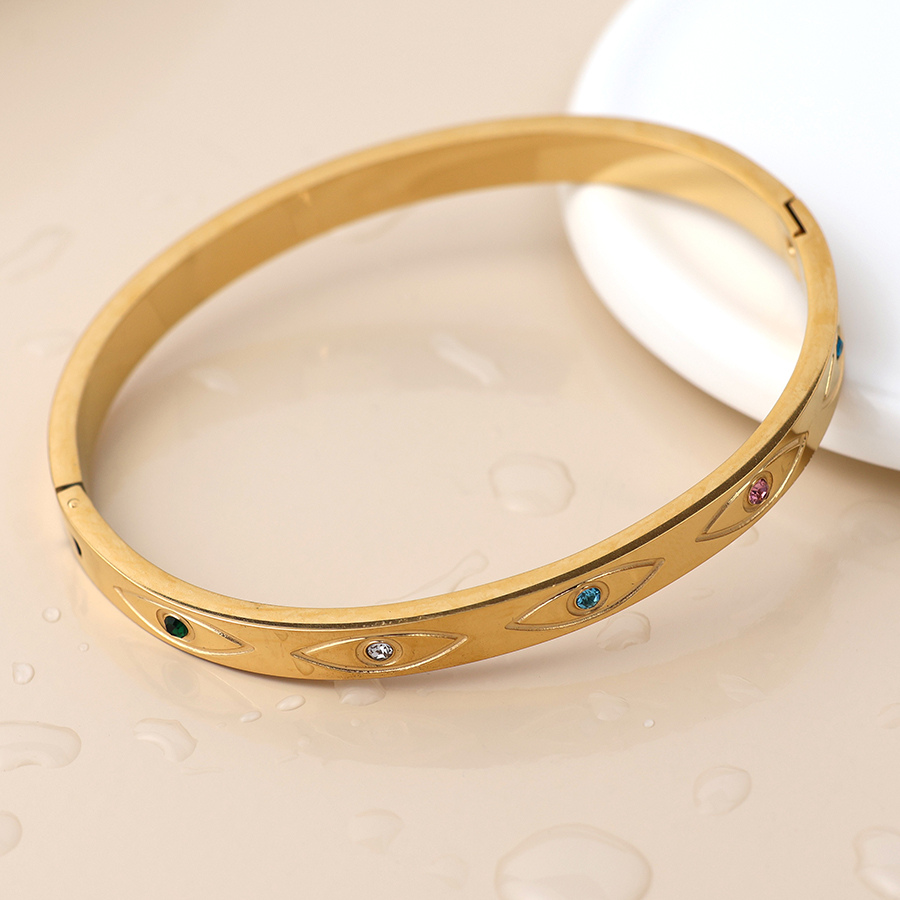 Waterproof Gold Plated Evil Eye Embossed Bangle
