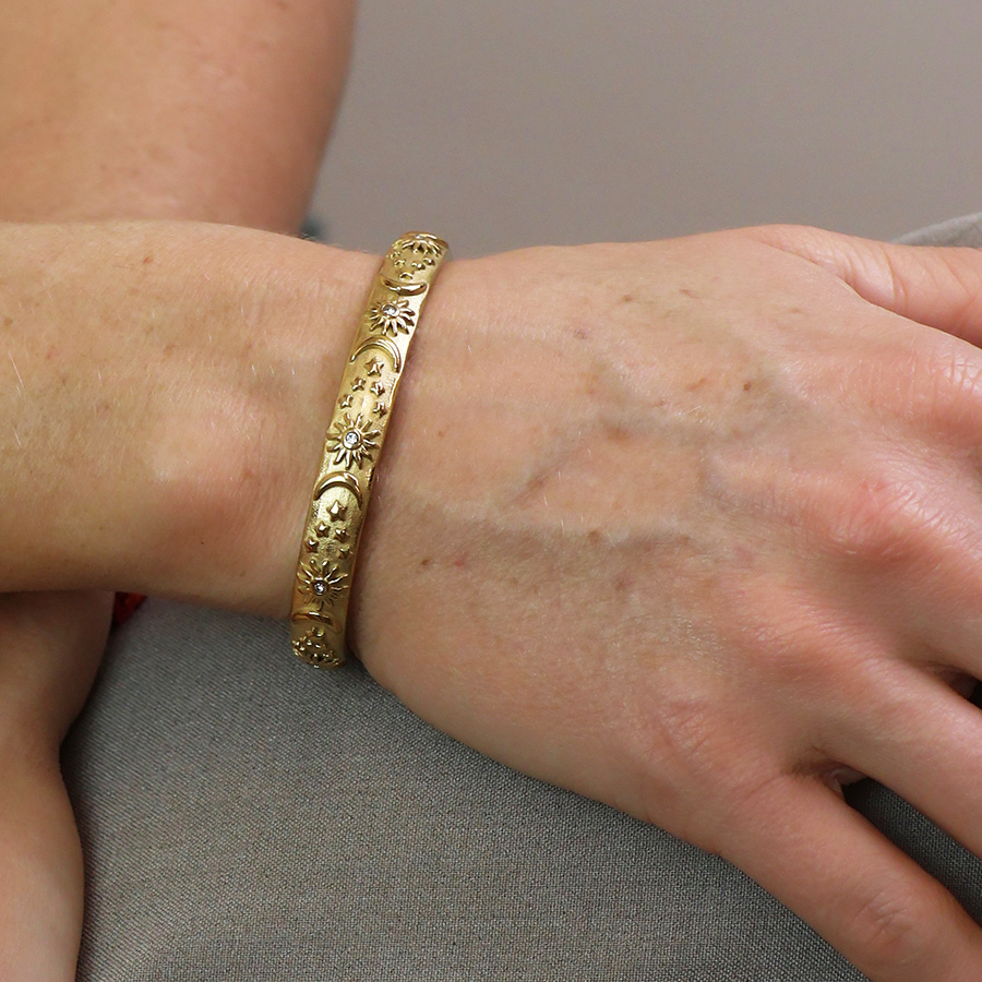 Waterproof Gold Plated Star & Moon Embossed Bangle